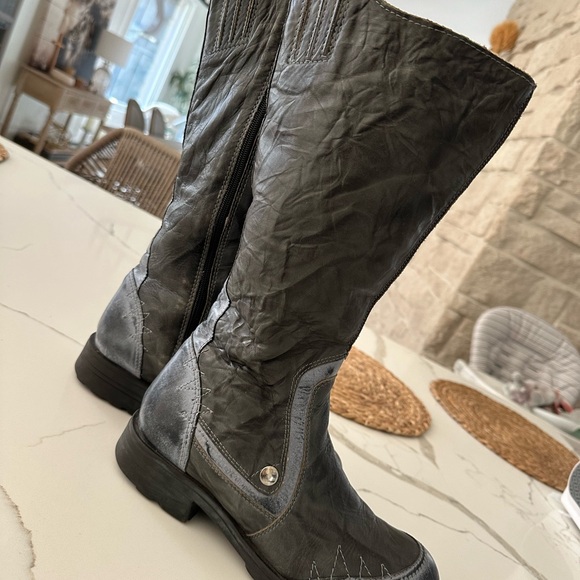 Vintage 100% Leather Designer Boots Blue Washed Ridding  Zip Boots EU 38 US 7.5 - Picture 4 of 7